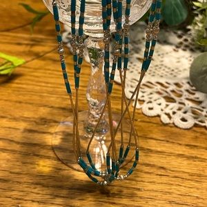 Liquid silver and turquoise multi-strand necklace